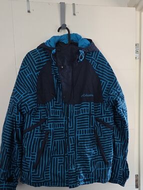 Columbia Blue Patterned Hooded Snow Jacket Size S